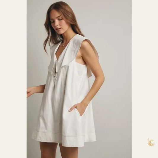 Oversized Sailor Collar Cotton Mini Dress