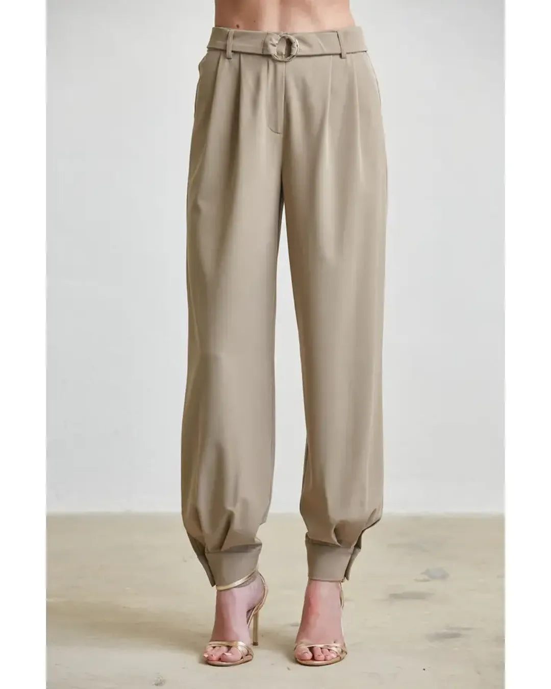 Tailored High-Waist Tapered Pants with Cuffed Hem