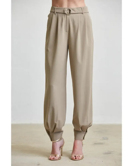 Tailored High-Waist Tapered Pants with Cuffed Hem