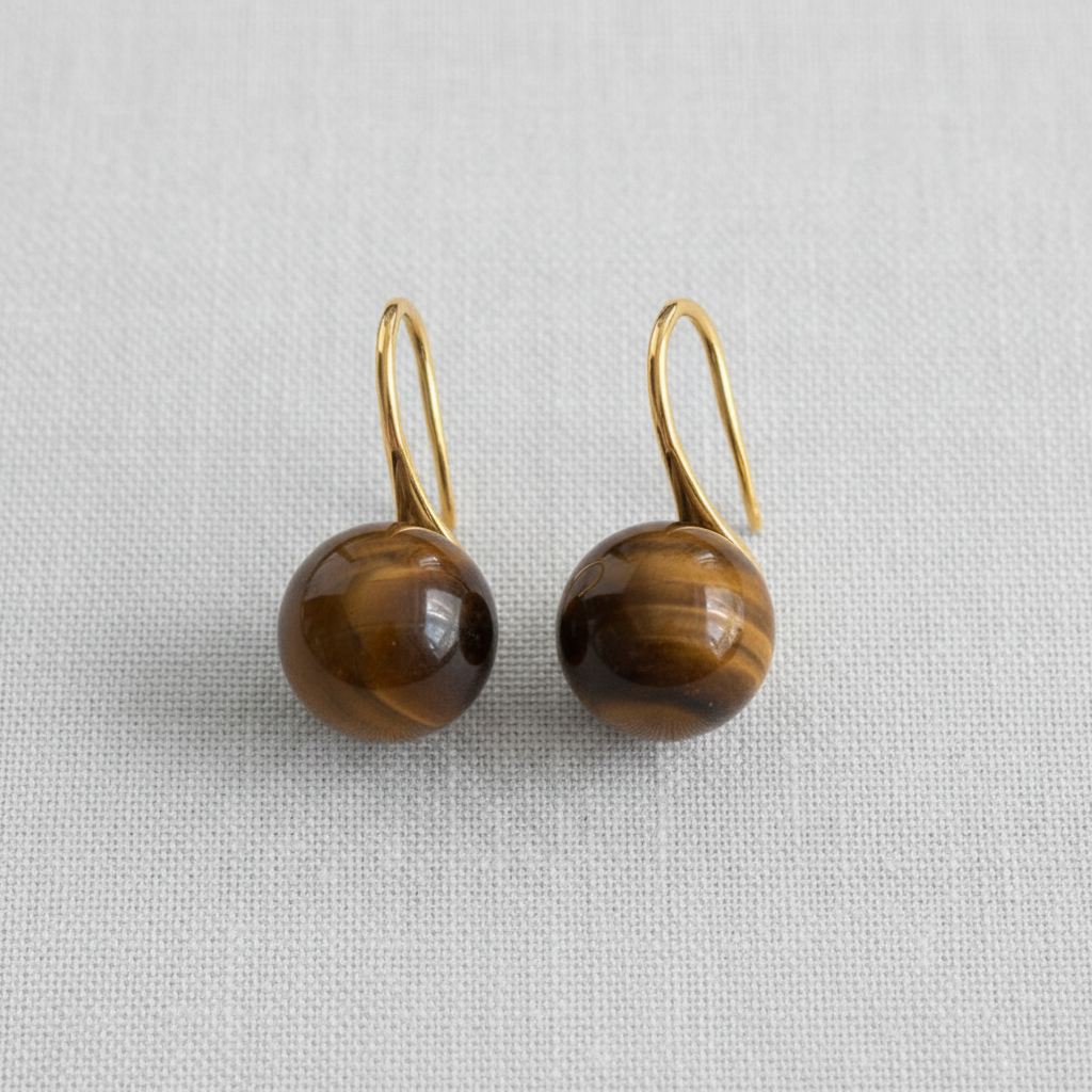 Vintage Round Tiger's Eye Stud Earrings