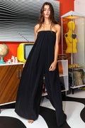 Minimalist Black Tube Wide-Leg Jumpsuit