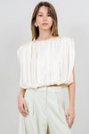 Cream Pleated Satin Blouse – Modern Minimalist Top
