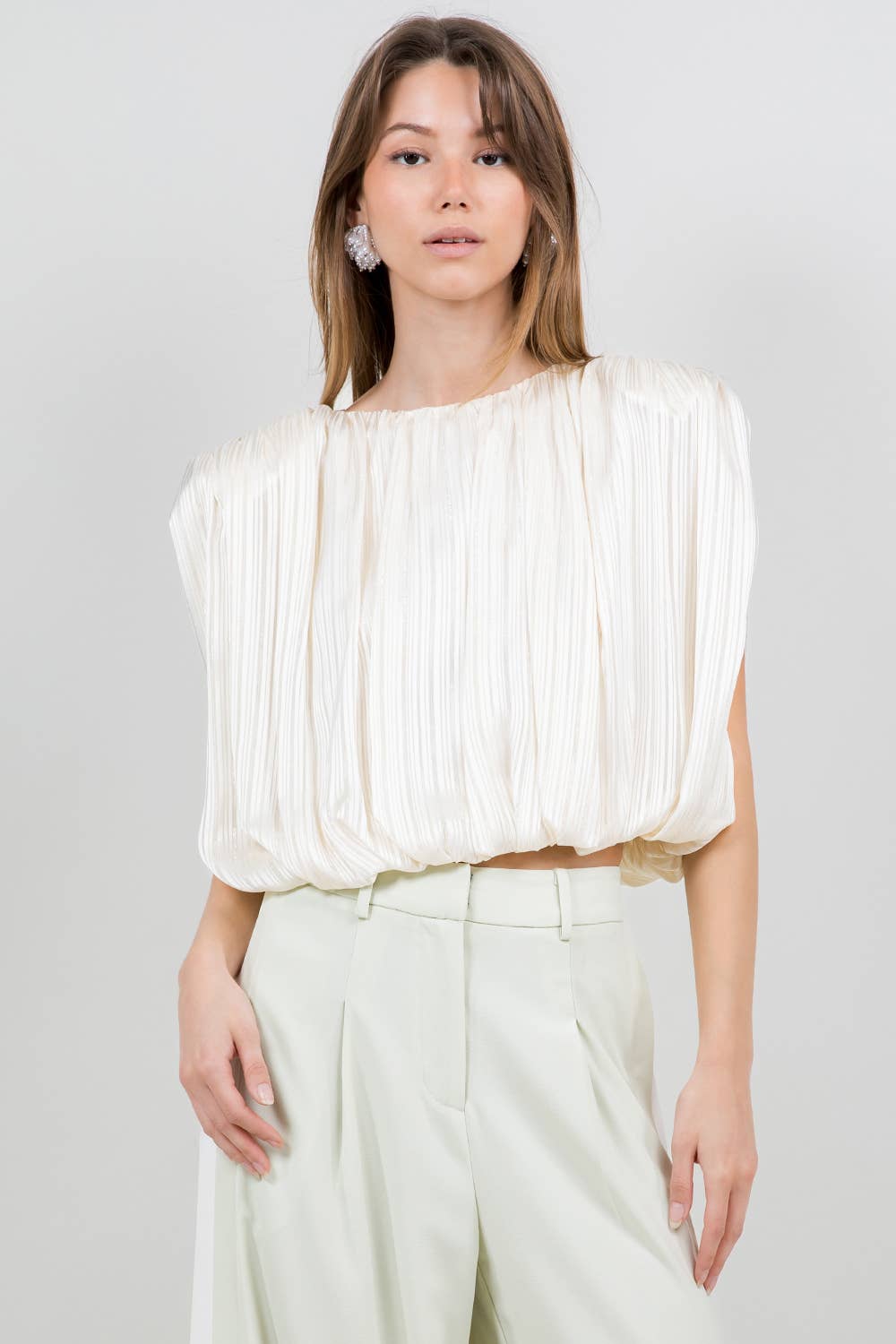 Cream Pleated Satin Blouse – Modern Minimalist Top