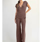 Ribbed Knit Wrap Top &amp; Wide-Leg Pant Set