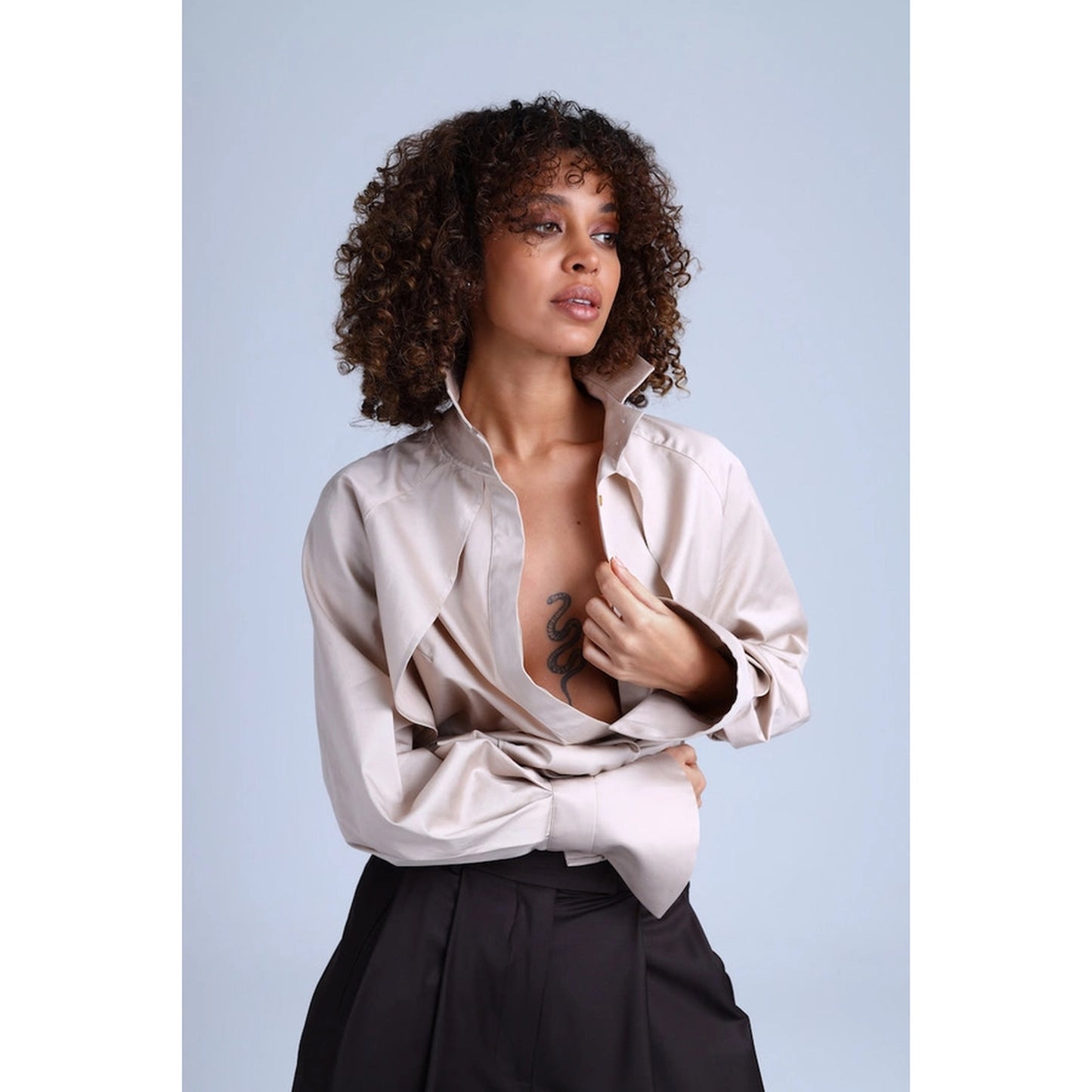 Caped Cotton Shirt – Luxury Organic Cotton Satin Blouse