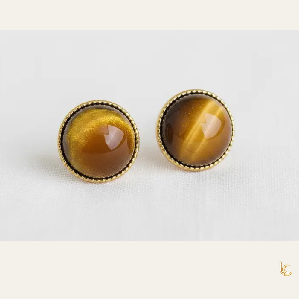 Geometric Round Tiger's Eye Stud Earrings