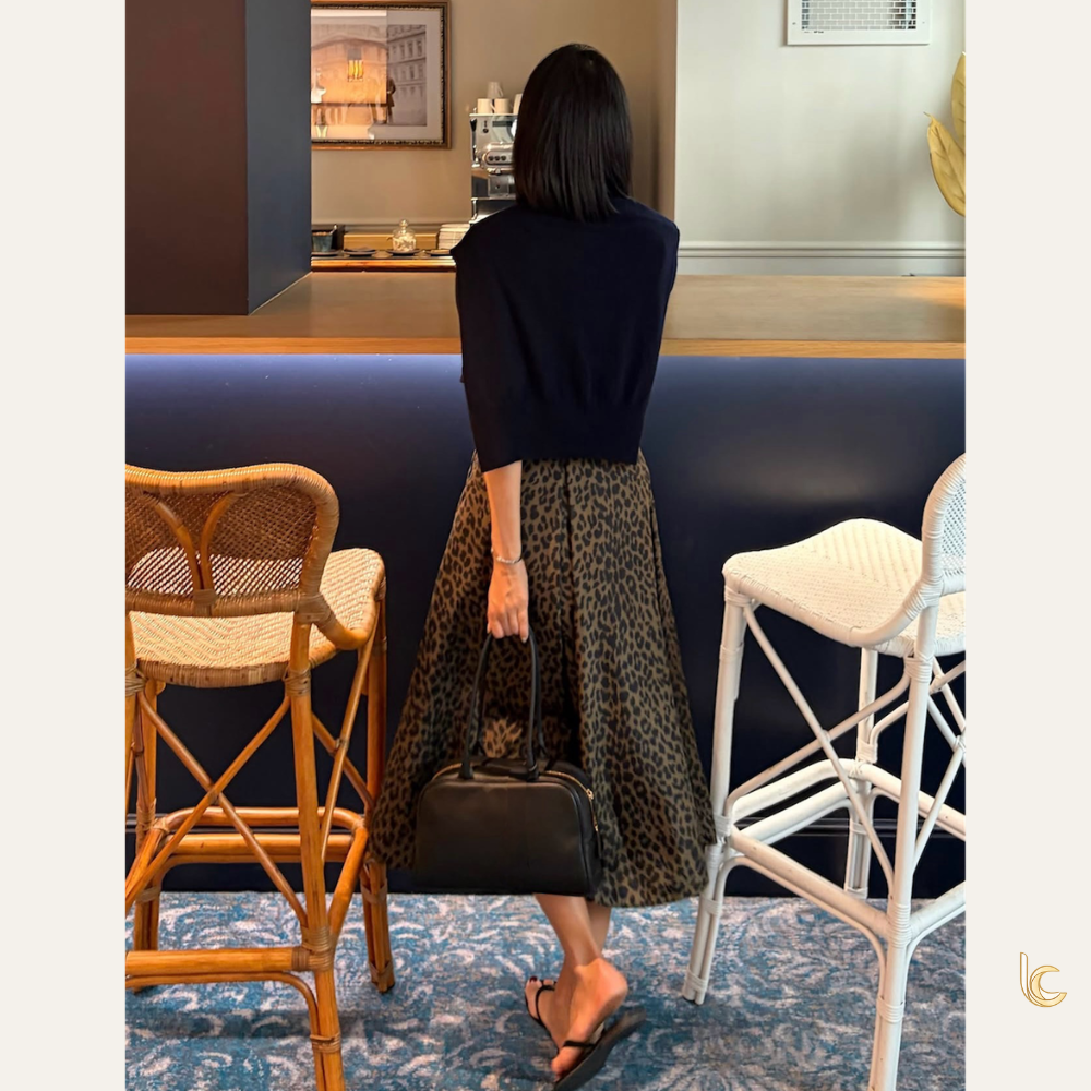 Leopard Print Pleated Midi Skirt
