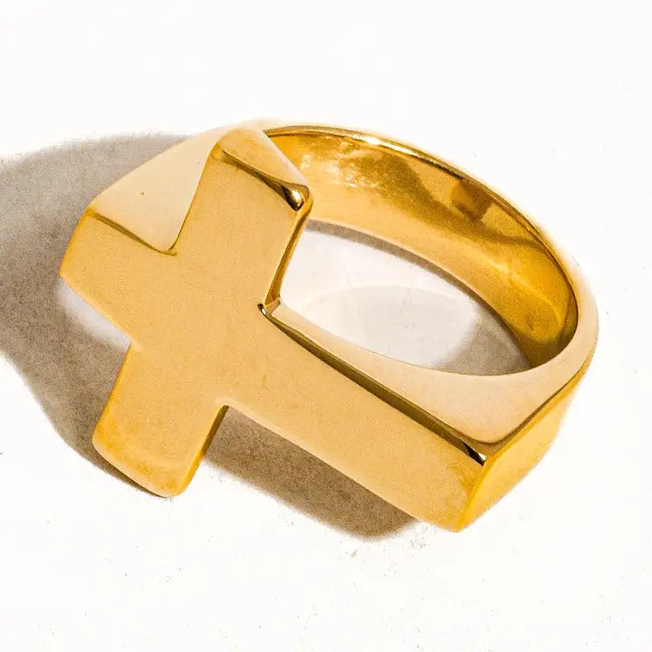 18K Gold Non-Tarnish Cross Statement Ring