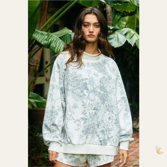 Floral Oversized Mock Neck Sweatshirt & Short*Pre order: Ship May 30,26