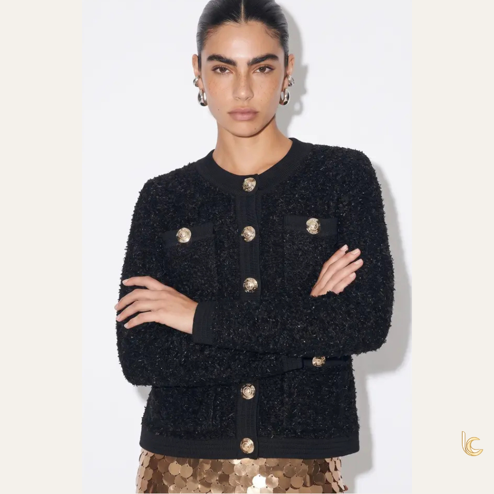 Gold Button Bouclé Cardigan Jacket