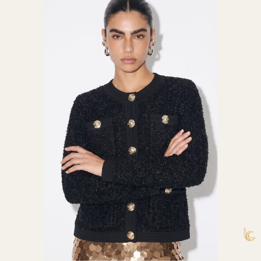 Gold Button Bouclé Cardigan Jacket