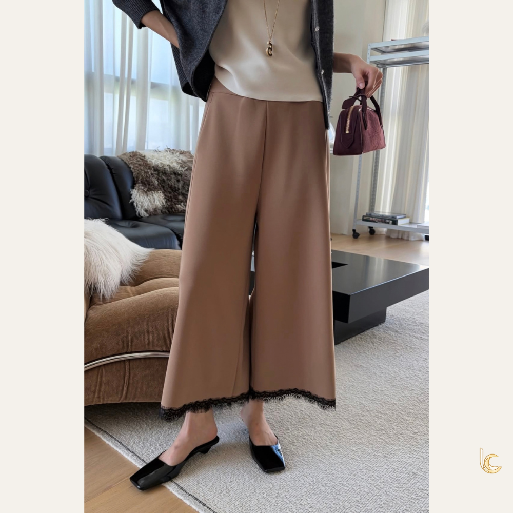 Lace-Trim Cropped Wide-Leg Pants