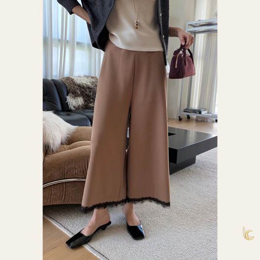 Lace-Trim Cropped Wide-Leg Pants