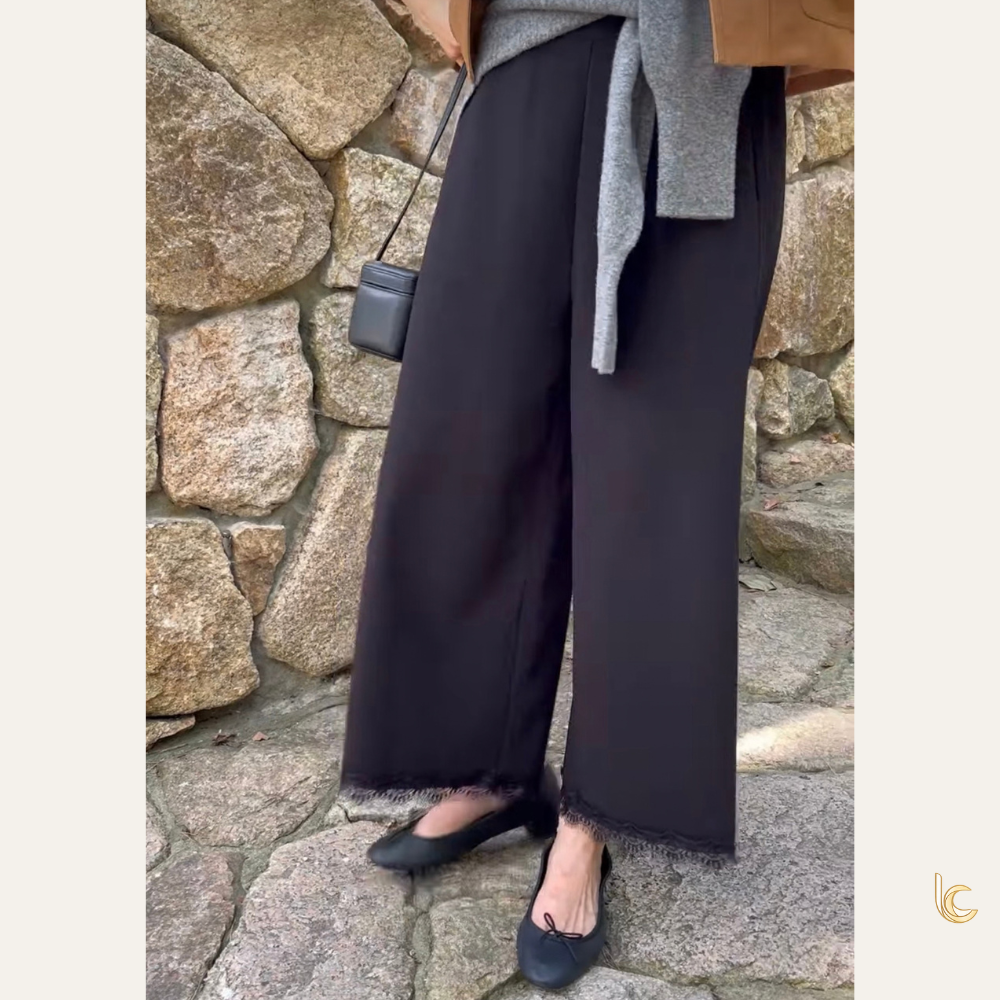 Lace-Trim Cropped Wide-Leg Pants