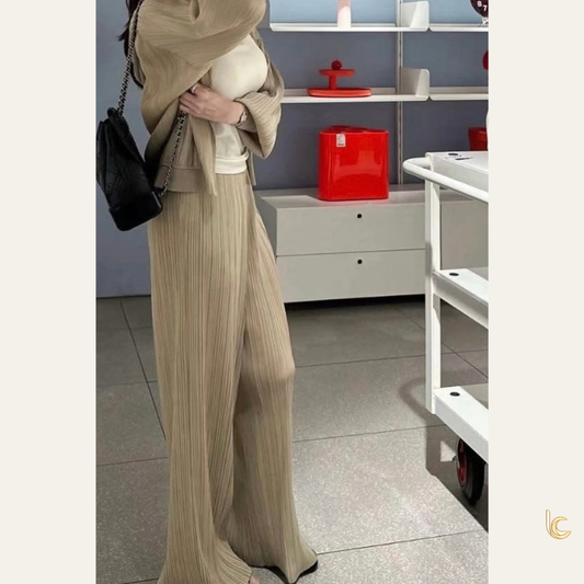 Pleated Hooded Two-Piece Pants Set