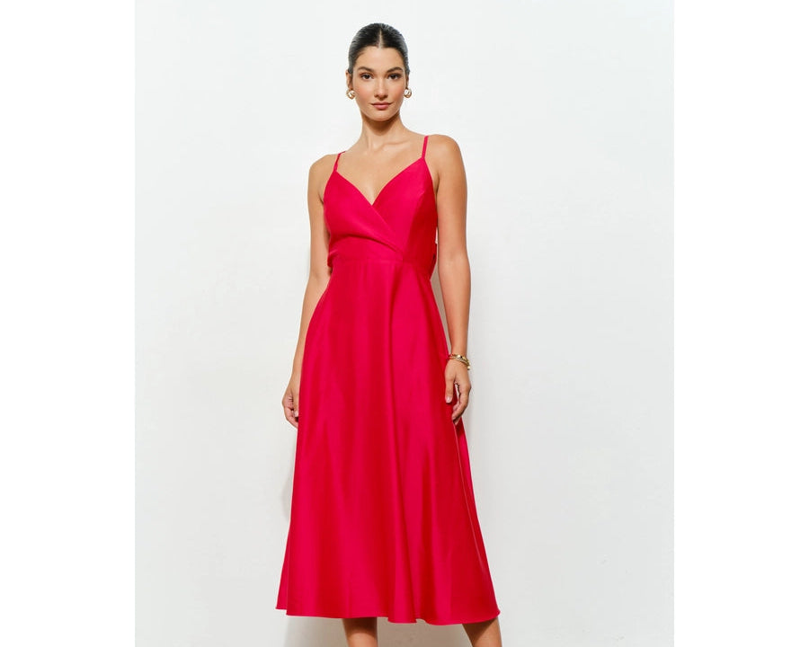 Satin Tie-Back Cross Strap Midi Dress