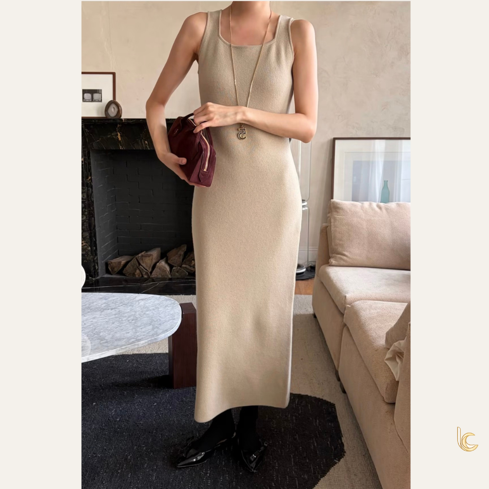 Wool Blend Sleeveless Knit Maxi Dress