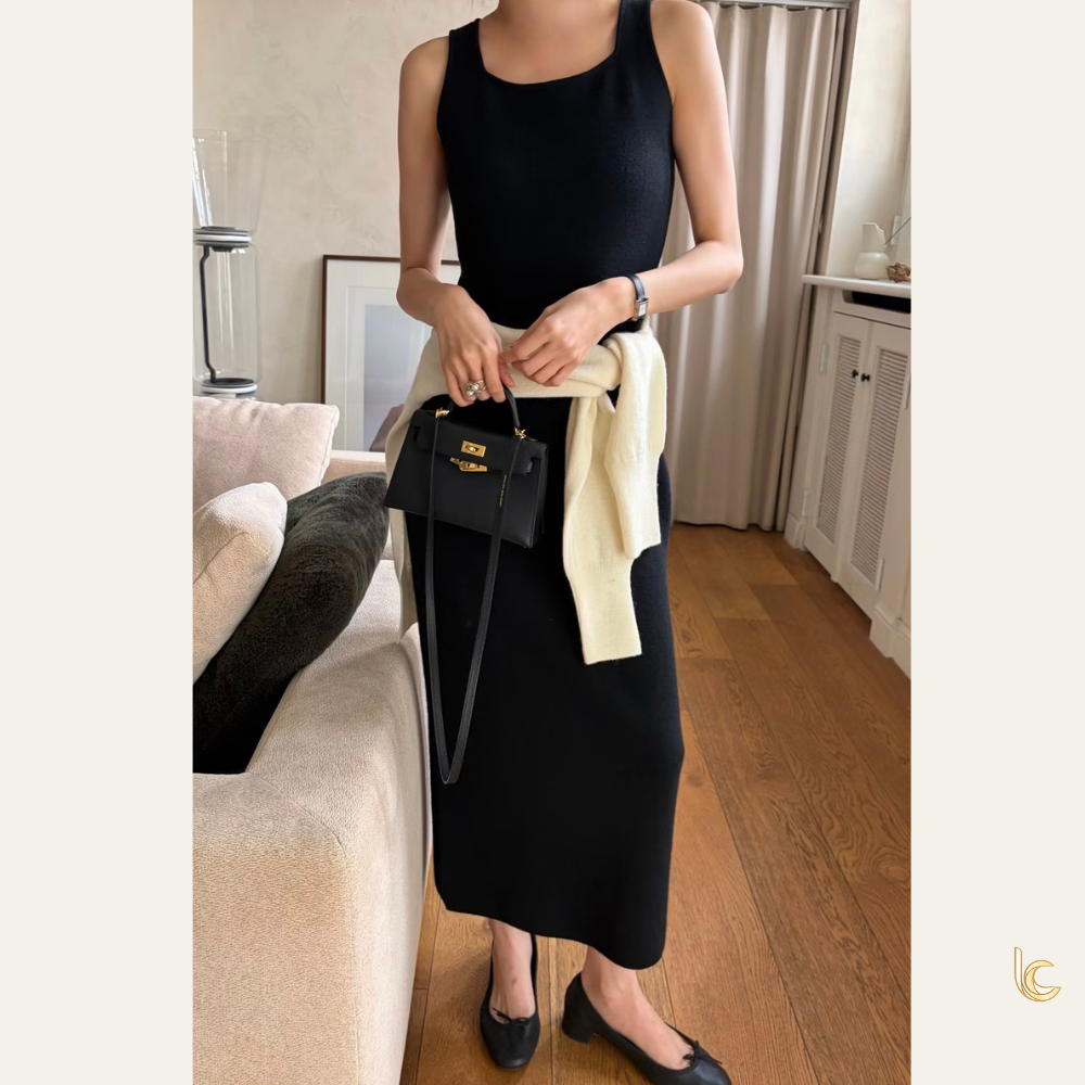Wool Blend Sleeveless Knit Maxi Dress