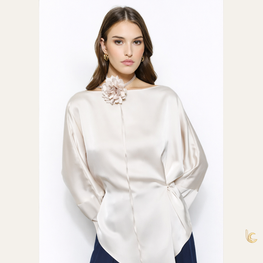 Satin Blouse with Floral Choker