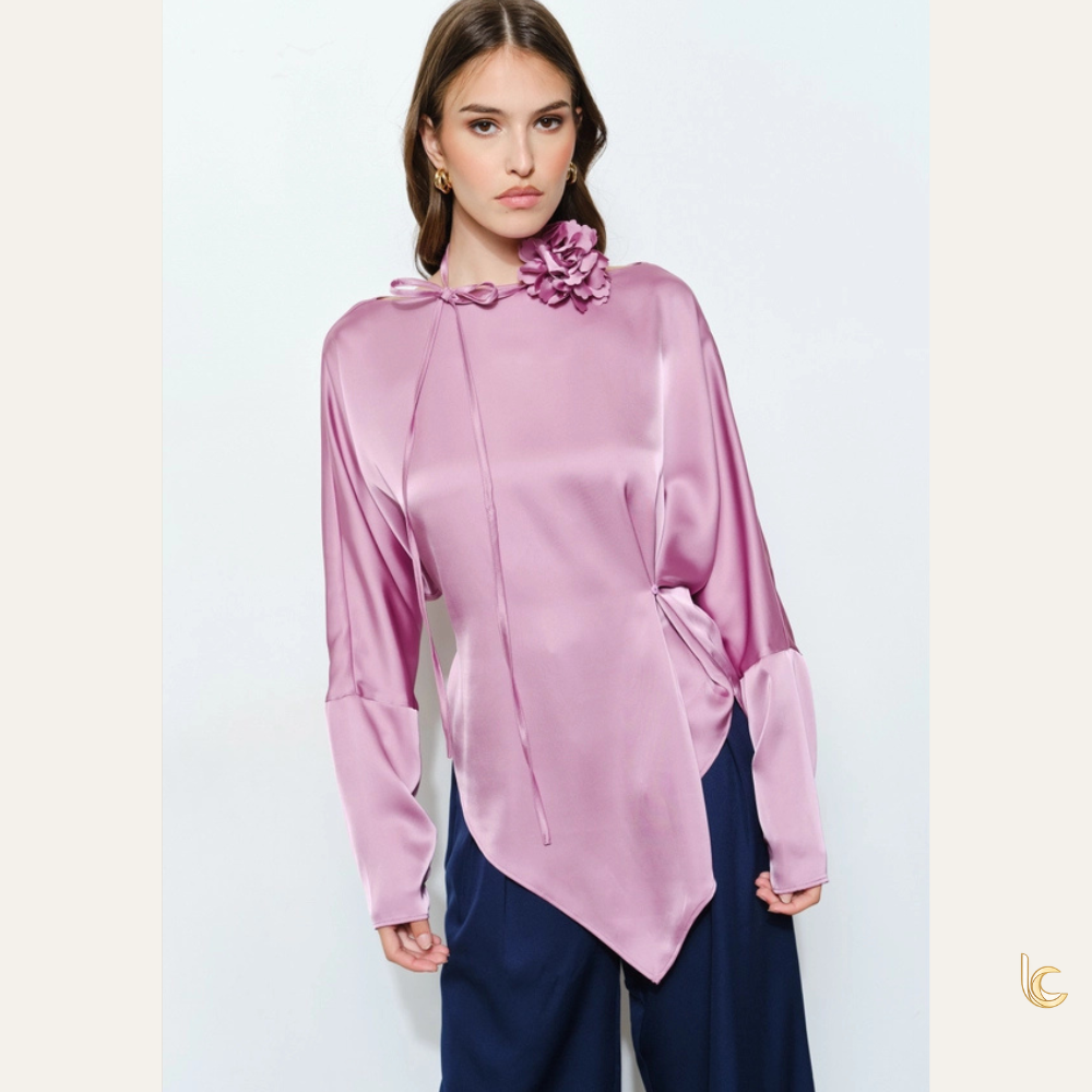 Satin Blouse with Floral Choker