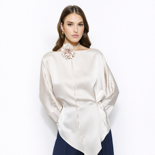 Satin Blouse with Floral Choker