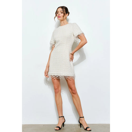 Beaded Fringe Tweed Mini Dress
