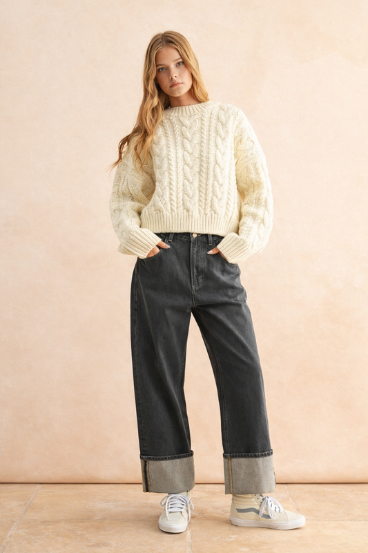 Braid on Back Cable Sweater