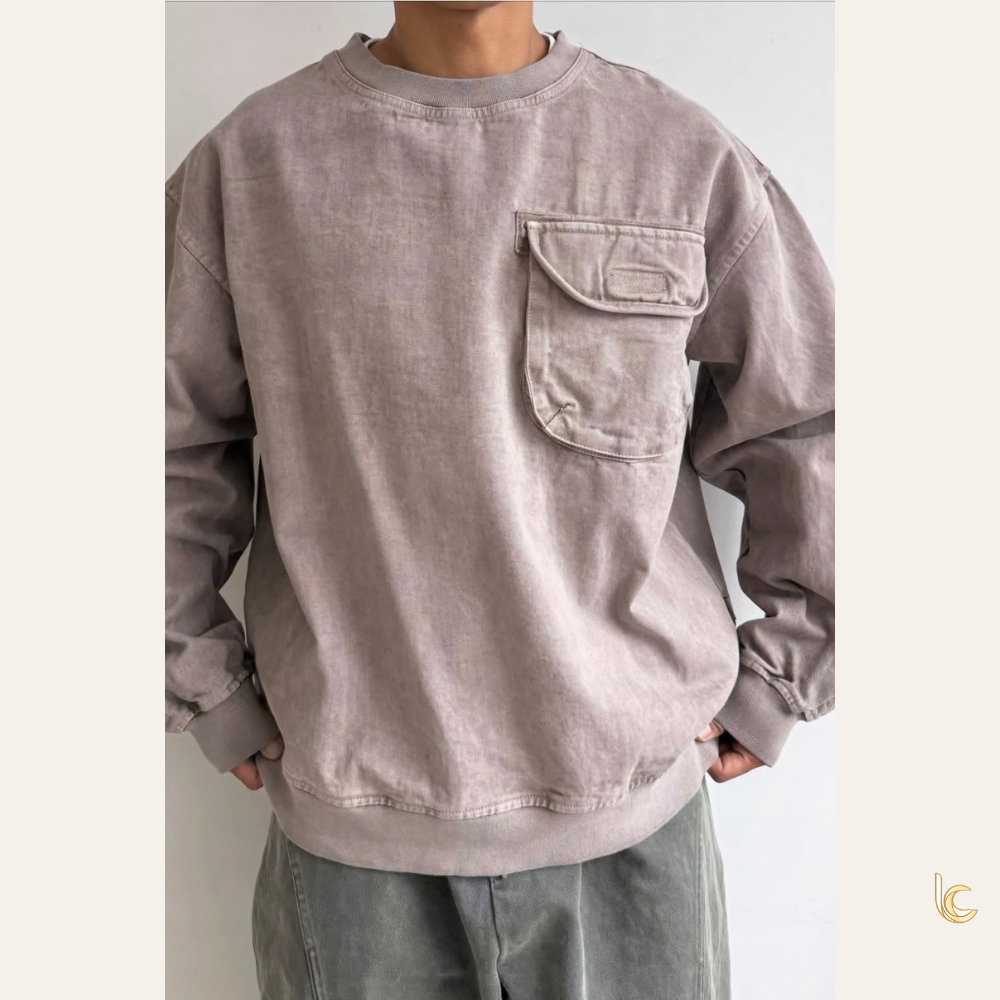 Pigment-Dyed Cotton Twill Utility Pocket Pullover