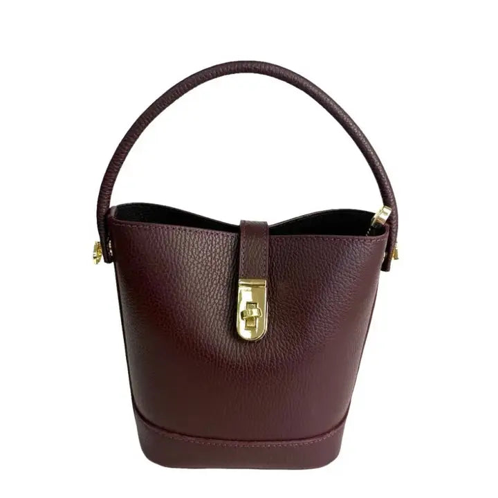 Mini Pebbled Leather Bucket Bag – Structured Top Handle Crossbody