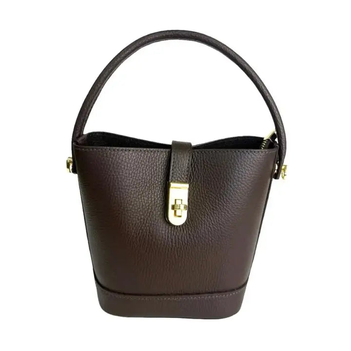 Mini Pebbled Leather Bucket Bag – Structured Top Handle Crossbody