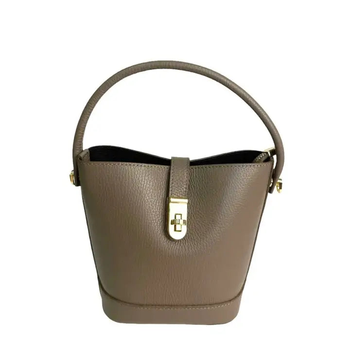 Mini Pebbled Leather Bucket Bag – Structured Top Handle Crossbody