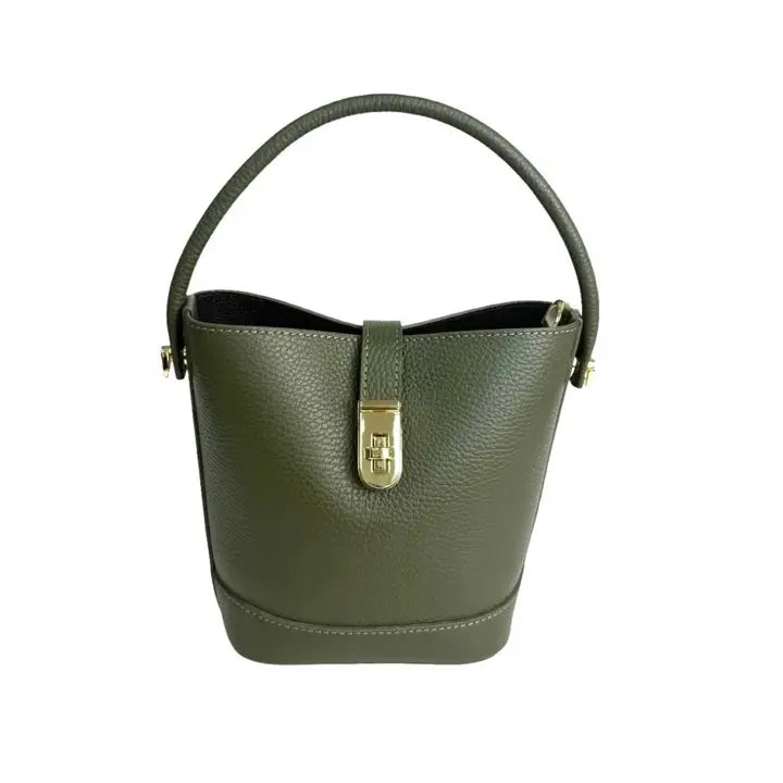 Mini Pebbled Leather Bucket Bag – Structured Top Handle Crossbody