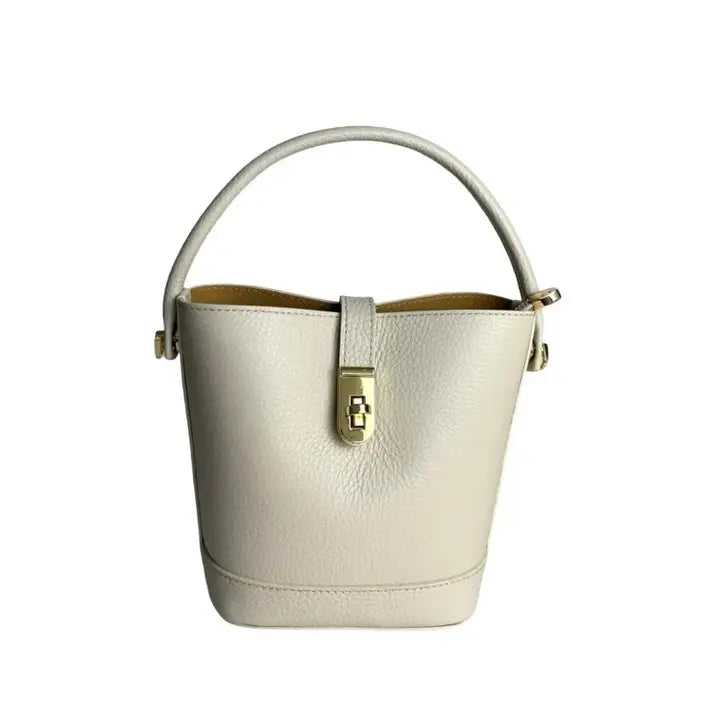 Mini Pebbled Leather Bucket Bag – Structured Top Handle Crossbody