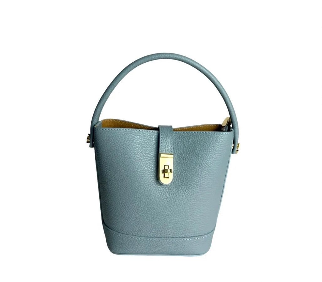 Mini Pebbled Leather Bucket Bag – Structured Top Handle Crossbody