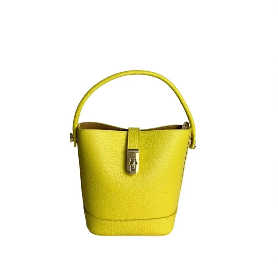 Mini Pebbled Leather Bucket Bag – Structured Top Handle Crossbody