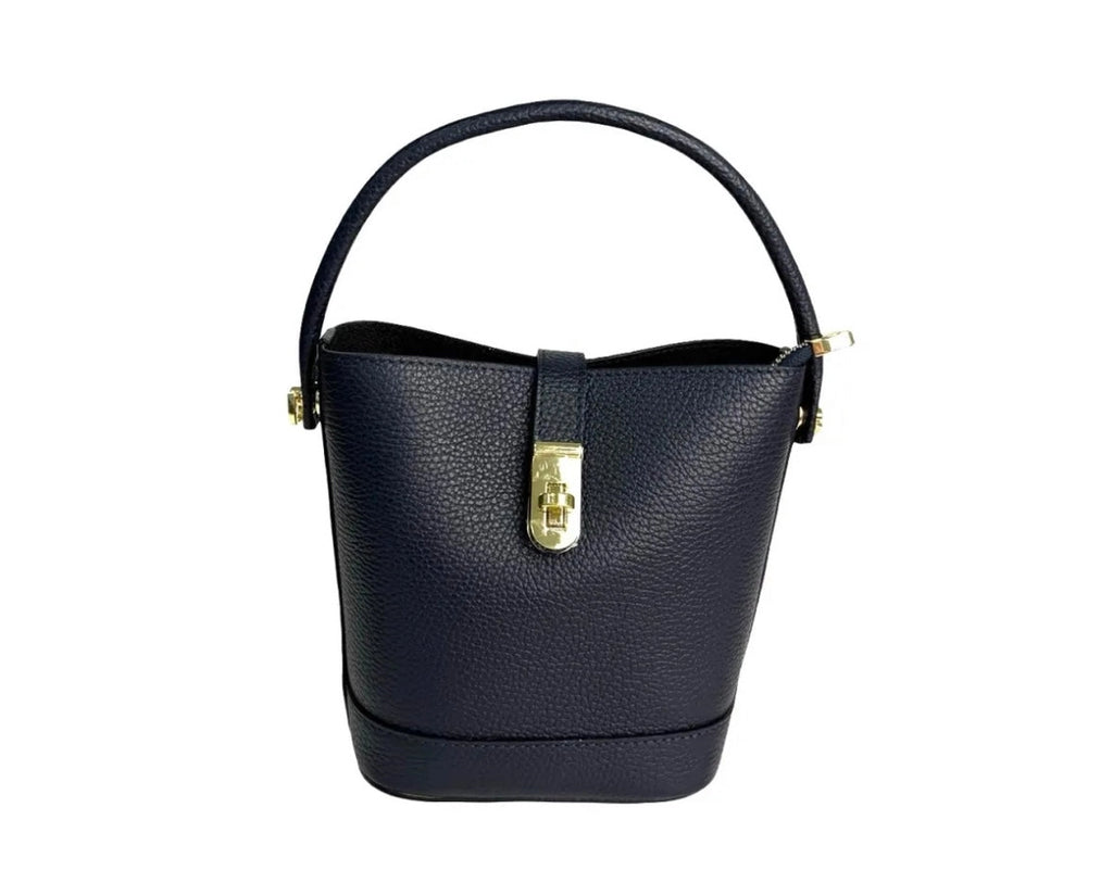 Mini Pebbled Leather Bucket Bag – Structured Top Handle Crossbody