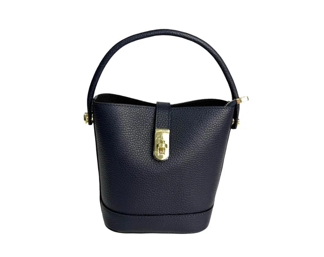 Mini Pebbled Leather Bucket Bag – Structured Top Handle Crossbody