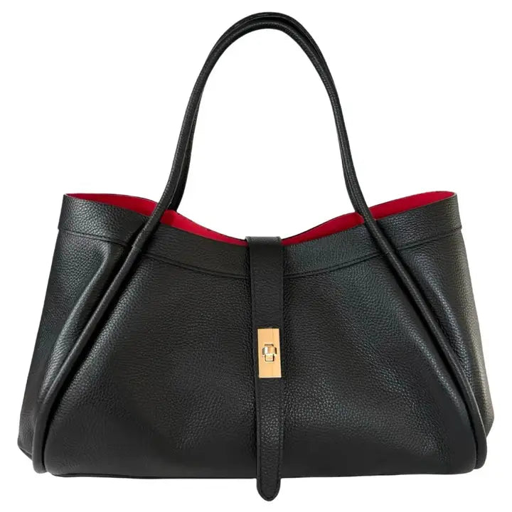 Italian Leather Tote Bag with Red Interior –Made in Italy