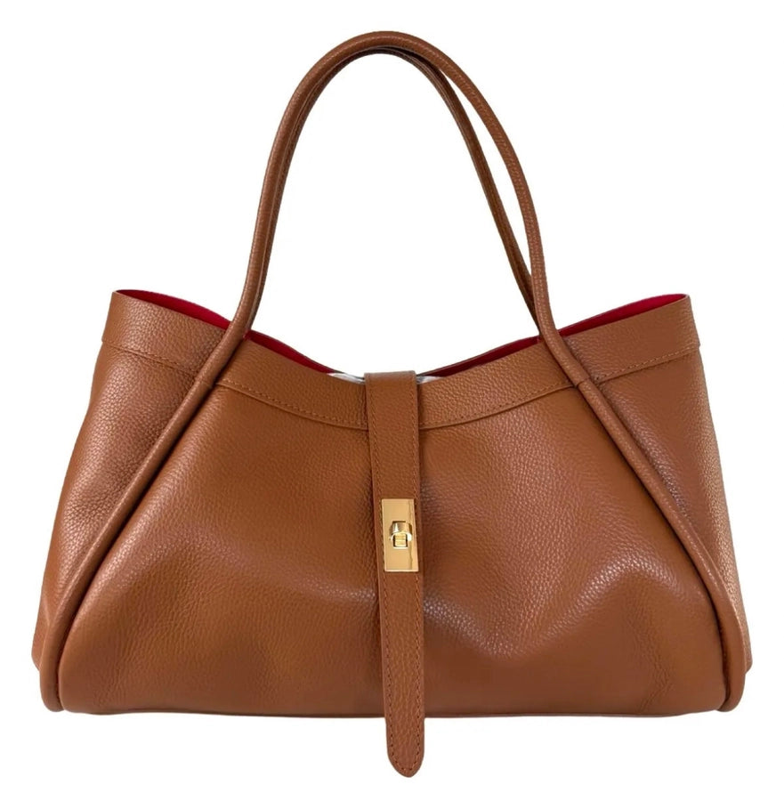 Italian Leather Tote Bag with Red Interior –Made in Italy