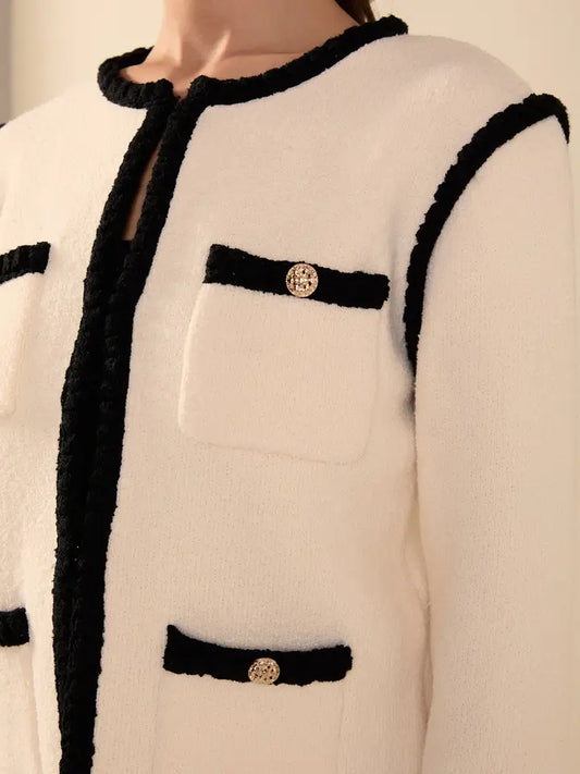 Braided Knit Long Sleeve Jacket – Cream & Black