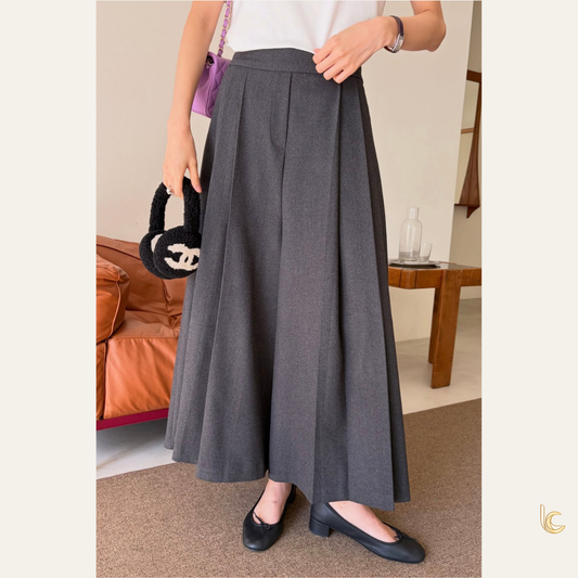 Pleated Maxi Wide-Leg Trousers