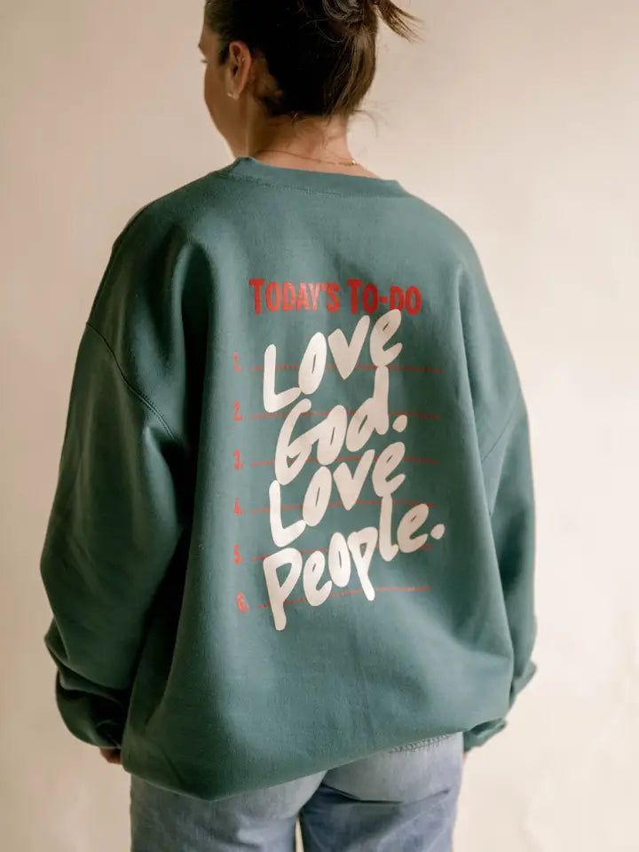 Dark Teal Pullover | Love God Love People Sweatshirt – Made in USA