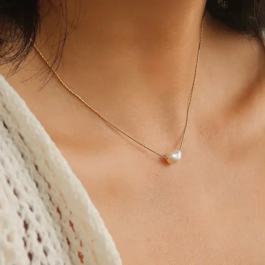 18K Gold Non-Tarnish Natural Freshwater Pearl Necklace