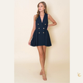 Preppy Pleated Mini Dress – Sleeveless Tailored V-Neck Blazer Dress