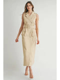 Sleeveless Trench Dress with Belt – Double Breasted Beige A-Line Dress