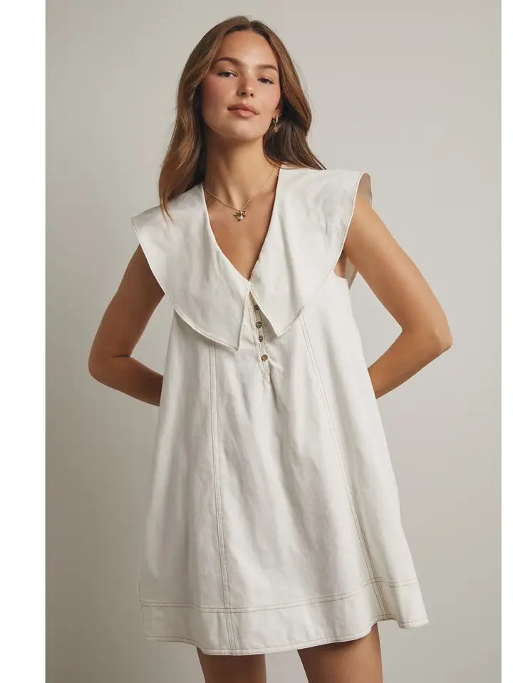 Oversized Sailor Collar Cotton Mini Dress