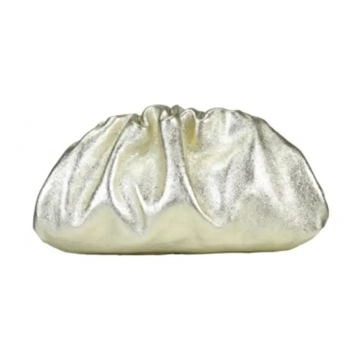 Metallic Leather Clutch Bag – Gold Chain Crossbody Evening Purse