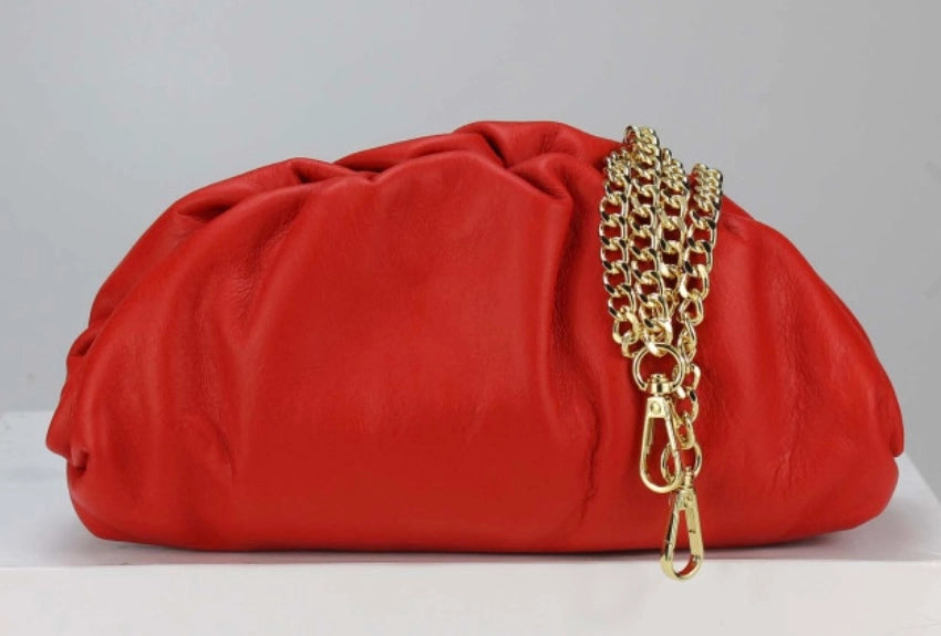 Metallic Leather Clutch Bag – Gold Chain Crossbody Evening Purse
