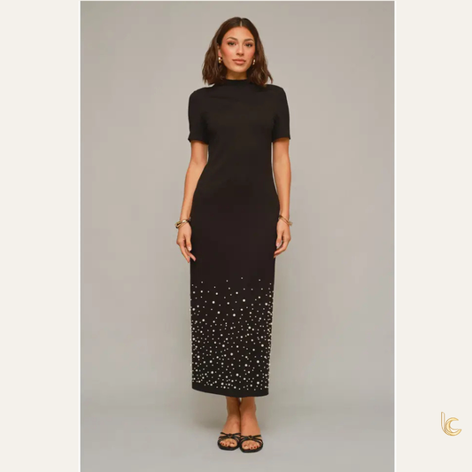 Pearl Embellished Mock Neck Dress