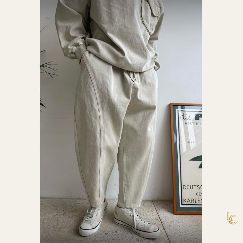 Unisex Pigment Washed Cotton Semi-Balloon Pants